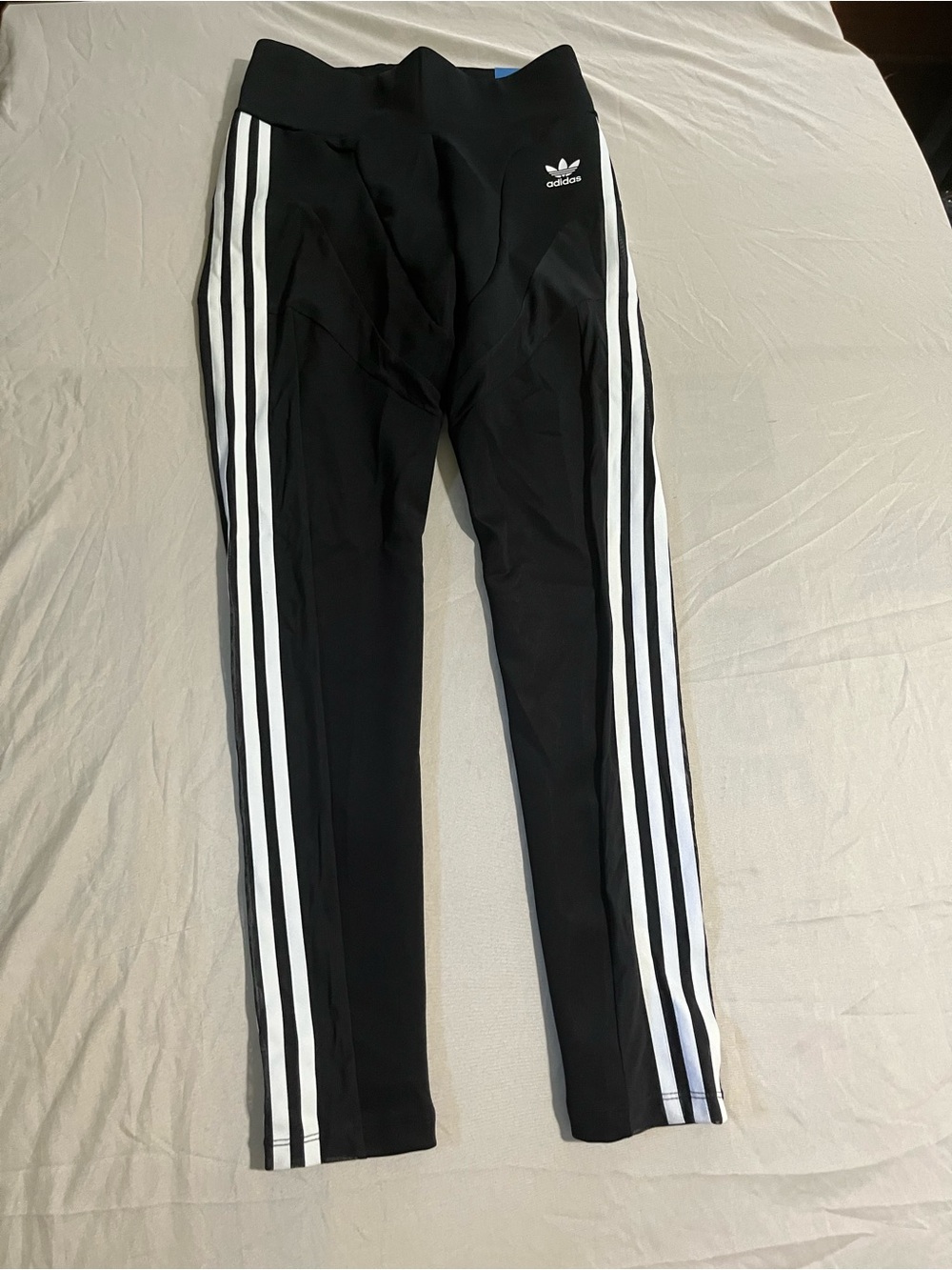 adidas Black Leggings with White Triple Stripes and Trefoil Logo Size Small NWT